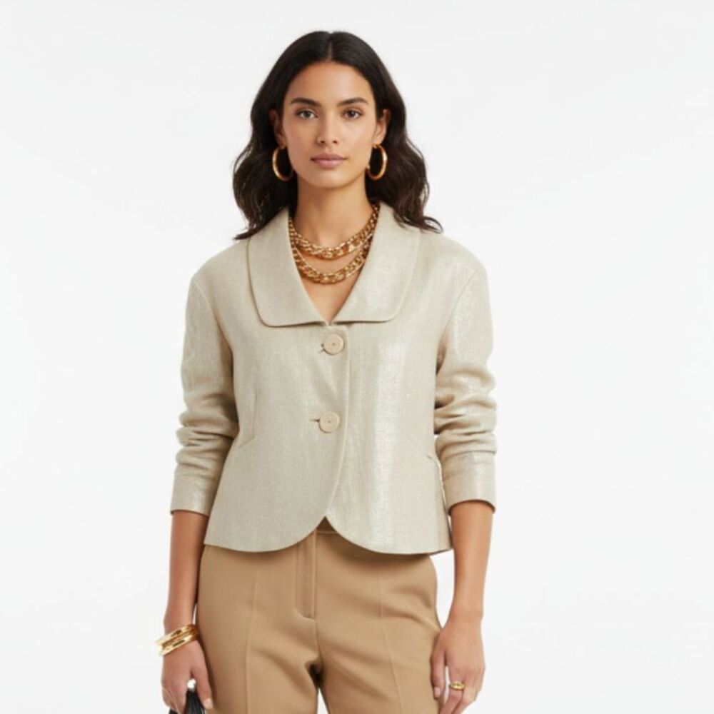 Worth 100% Linen Half Sleeve Button Front Cropped Jacket 8